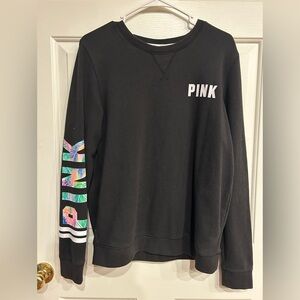 Victoria's Secret PINK Black top with Colorful Logo Sleeve Accents